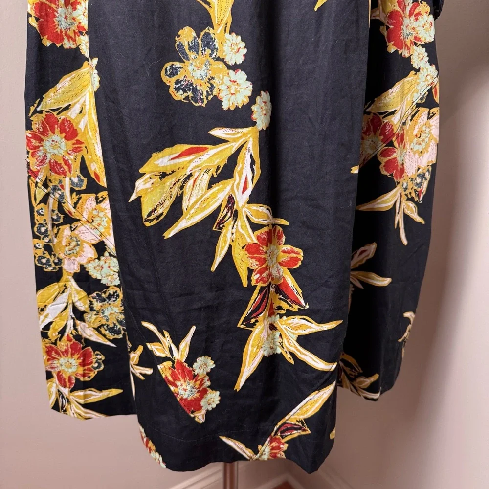 FREE PEOPLE Jodie Tropical Print Kimono Sleeve Mini Dress BLACK / LARGE - Picture 4 of 14